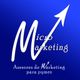 Texto "MicroMarketing. Asesores de Marketing para pymes" con flecha ascendente sobre fondo azul.