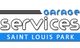 Text logo: "Garage Services Saint Louis Park" with black lines and blue highlights.