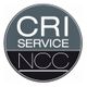 Logo circolare con testo: "CRI SERVICE NCC" su sfondo diviso in grigio e nero.