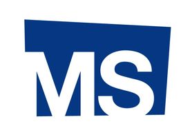 Blaues Logo mit weißen Buchstaben "MS" auf unregelmäßigem Hintergrund.
