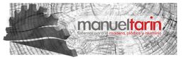 Sierra circular sobre fondo de madera. Texto: "Manuel Tarín, sistemas para madera, plástico y aluminio".