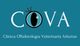 Logotipo de COVA, Clínica Oftalmología Veterinaria Asturias, fondo azul.