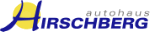 Logo mit blauem Schriftzug "Autohaus Hirschberg" und gelbem Kreis im Hintergrund.
