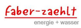 Logo mit rotem Schriftzug "faber-zaehlt", darunter grau "energie + wasser".