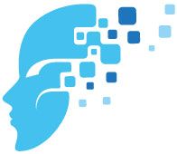 Blaues Profil mit Pixeln im Kopfbereich, die sich nach oben und hinten auflösen.