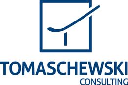 Logo von Tomaschewski Consulting mit stilisiertem Diagramm in blauem Quadrat.