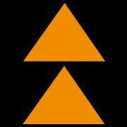 Zwei orangefarbene Dreiecke, eins nach oben, eins nach unten, auf schwarzem Hintergrund.