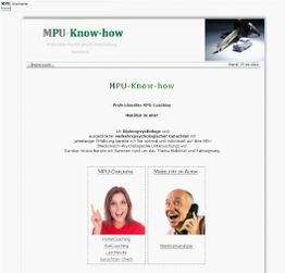 Website-Screenshot von MPU-Know-how mit Informationen zu MPU-Coaching und Mobilität im Alter.