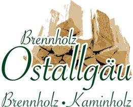 Logo mit Holzbündeln, Text: "Brennholz Ostallgäu, Brennholz Kaminholz".