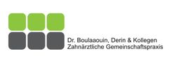Logo mit grün-grauen Quadraten und Text "Dr. Boulaaouin, Derin & Kollegen Zahnärztliche Gemeinschaftspraxis".
