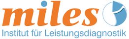 Logo von "miles Institut für Leistungsdiagnostik" in Orange und Blau mit stilisiertem Diagramm.