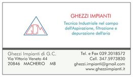 Biglietto da visita di Ghezzi Impianti con contatti e settore di attività nel trattamento dell'aria.