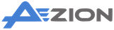 Blue and gray "Azion" logo on a transparent background.