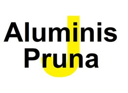 Texto "Aluminis Pruna" con "J" amarilla de fondo en el centro. Fondo blanco.