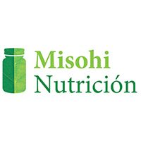 Logo de Misohi Nutrición con texto verde y dibujo de un frasco verde.