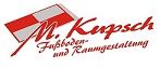 Logo von M. Kupsch mit roter Schrift und Bodenmuster. Text: Fußboden- und Raumgestaltung.