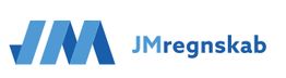 Blåt JM-logo ved siden af teksten "JMregnskab" i blå skrifttype.