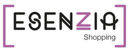 Logotipo de Esenzia Shopping con letras negras y detalles en púrpura.