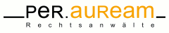 Logo der Kanzlei "Per.auream" in Schwarz und Orange, darunter steht "Rechtsanwälte".