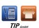 Symbole: links Stift und Taschenrechner, rechts T-Shirt. Darunter Text: "TIP GmbH".