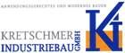 Logo von Kretschmer Industriebau GmbH in Blau und Orange mit modernem Schriftzug.