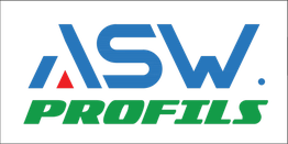 Logo avec texte "ASW. PROFILS" en bleu et vert sur fond gris, triangle rouge dans le A.