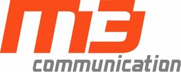 Logo mit rotem "M3" und grauem "communication" auf weißem Hintergrund.