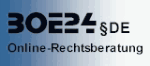 Logo mit Text "BOE24 DE, Online-Rechtsberatung" auf blau-weißem Hintergrund.