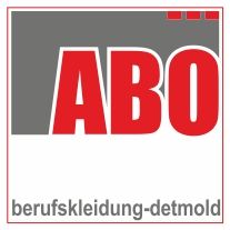 Logo mit großem „ABO“ in Rot und „berufskleidung-detmold“ darunter in Grau.