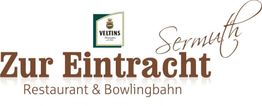 Logo von Zur Eintracht: Restaurant & Bowlingbahn, mit Veltins-Emblem oben.