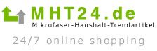 Logo von MHT24.de mit dem Schriftzug "Mikrofaser-Haushalt-Trendartikel", darunter "24/7 online shopping".