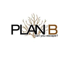 Logo mit der Aufschrift "PLAN B", darunter "can you escape?" mit Baumstruktur im Hintergrund.