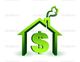 Ícone de casa verde com cifrão e chaminé, simbolizando o custo de habitação.