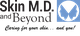 Logo with "Skin M.D. and Beyond" text and silhouette faces forming a butterfly in a blue circle.