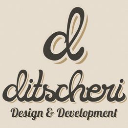 Logo mit dem Text "ditscheri Design & Development" in schwarzer, geschwungener Schrift.