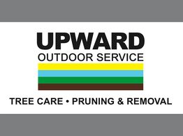 Logo for Upward Outdoor Service with colorful stripes. Text: Tree Care, Pruning & Removal.