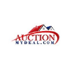 Logo with two houses and text "AUCTION MYDEAL.COM" in red and blue.