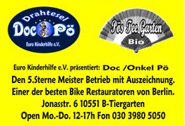 Drahtesel Doc Pö und Pö's Tee Garten in Berlin, Öffnungszeiten Mo-Do 12-17 Uhr, Tel. 030 3980 5050.
