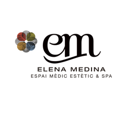 Logotipo con flor colorida, texto: "Elena Medina, Espai Mèdic Estètic & Spa".