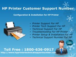 HP printer support contact details with services list and toll-free number on a blue snowy background.