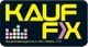 „KAUF FX“ Logo mit Schriftzug: „Spezialagentur für Web-TV“ und buntem Grafikmuster.