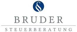Logo mit blauem Kreis, weißem Symbol und Text: "BRUDER STEUERBERATUNG".