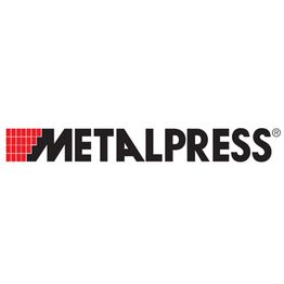 Logo "METALPRESS" con un disegno rosso di blocchi a sinistra.
