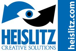Logo mit Auge und Pfeil, Text: "HEISLITZ CREATIVE SOLUTIONS", Webseite: "heislitz.com".