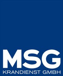 MSG Logo in Blau mit weißem Text "KRANDIENST GMBH".