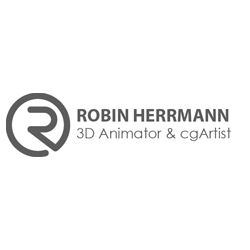 Ein Logo mit einem „R“ und dem Text „Robin Herrmann 3D Animator & cgArtist“.