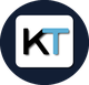 Logo avec les lettres "KT" en noir et bleu sur fond blanc, cercle bleu foncé.