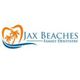 Logo of Jax Beaches Family Dentistry: tooth shape with palm trees and blue wave.