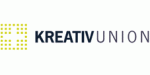 Logo der Kreativunion mit gelbem Quadrat aus Punkten und schwarzem Schriftzug auf weißem Hintergrund.