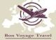 Avión sobre mapa de Europa con el texto "Bon Voyage Travel" debajo.